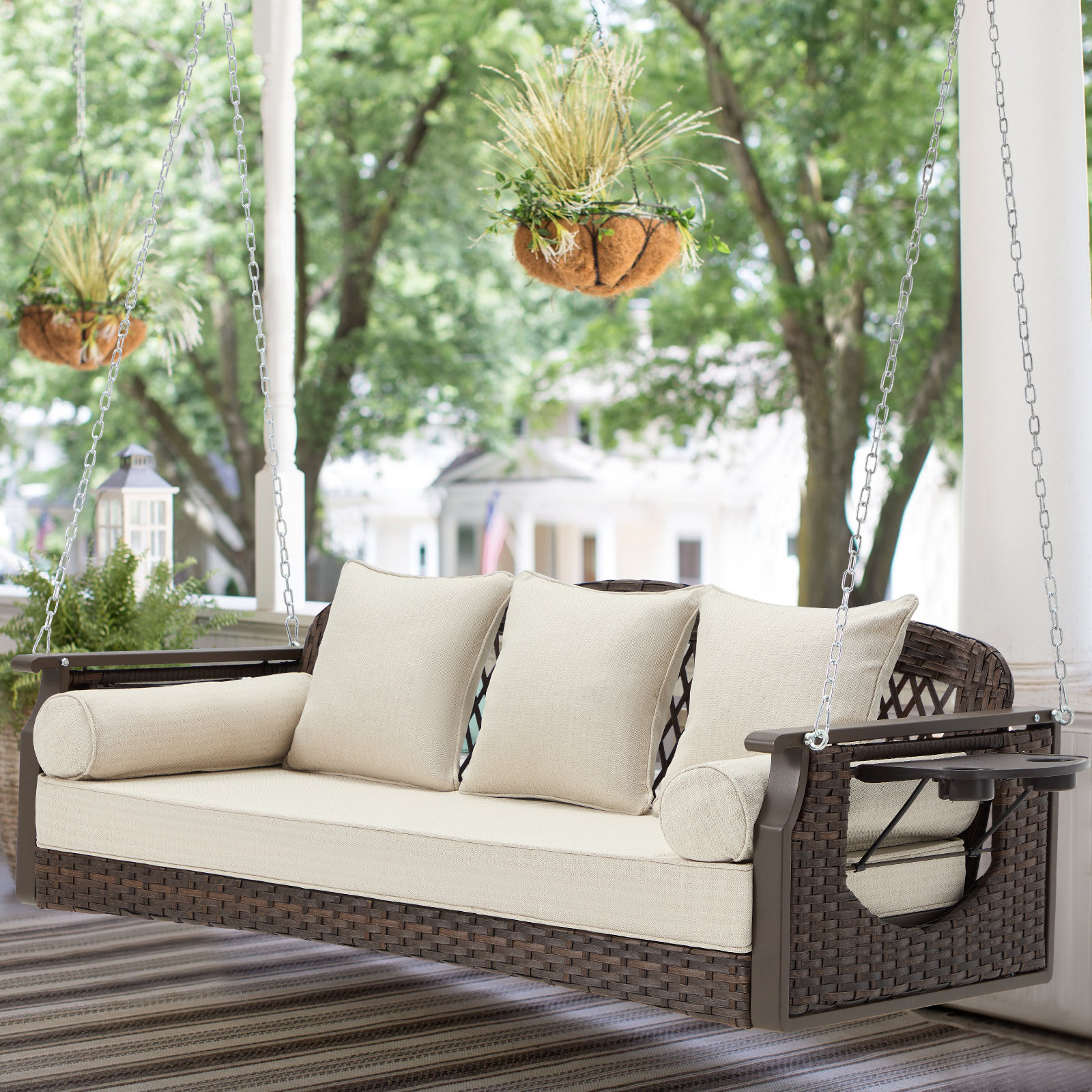 Winston Porter 3 Seat Wicker Hanging Porch Swing, 60In Patio